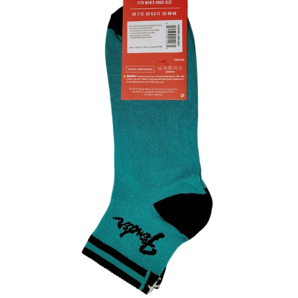 Fender Guitar Logo Ankle Socks Teal/Blue & Black